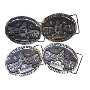 VTG South Dakota Centennial 1889–1989 Belt Buckle Brass Patina State Capitol LMT